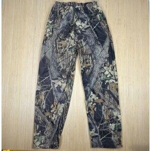 Mossy Oak Breakup Camo Mens Large Pants Waterproof Nylon Adjustable Waist VTG